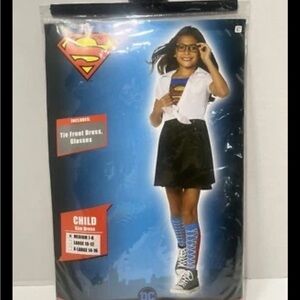 Superman Child Costume with Tie Front Dress and Glasses large (10-12)